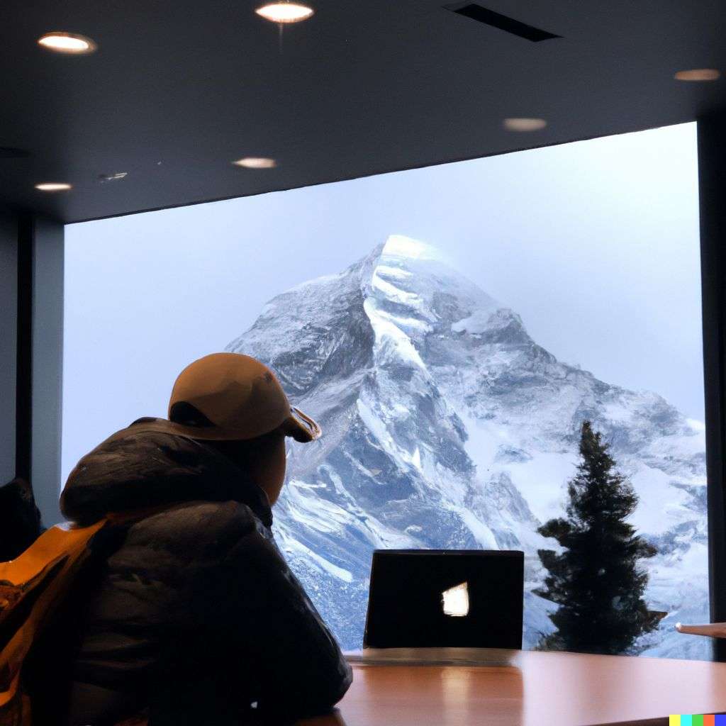 someone gazing at Mount Everest in an Apple Store
